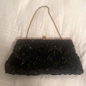 Vintage black beaded evening purse